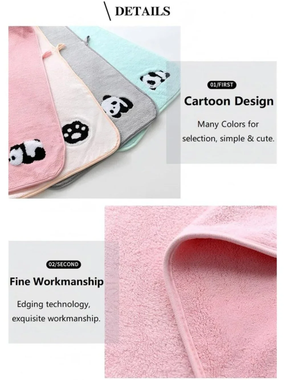 2 Pcs Grey Cartoon Panda Bath towel set